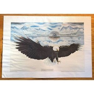 Vintage D. L. Brown Bald Eagle America Patriotic Watercolor Repro Art 1983